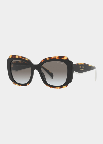 Prada Bicolor Square Acetate Sunglasses In Black / Havana