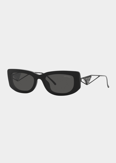 PRADA TRIANGLE LOGO RECTANGLE ACETATE & METAL SUNGLASSES