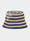 Prada Logo Striped Raffia Bucket Hat In F0z12 Naturale Ba