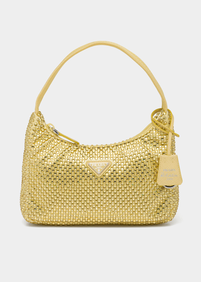 Prada Re-edition 2000 Allover Crystal-embellished Shoulder Bag In Yellow