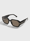 Tom Ford Veronique Geo Rectangle Acetate Sunglasses In Black / Grey