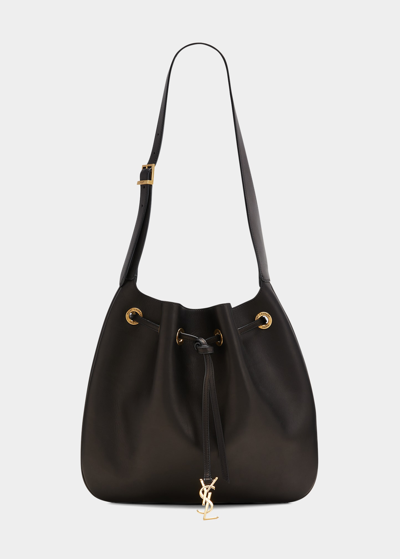 Saint Laurent Paris Vii Medium Ysl Drawstring Hobo Bag In Nero