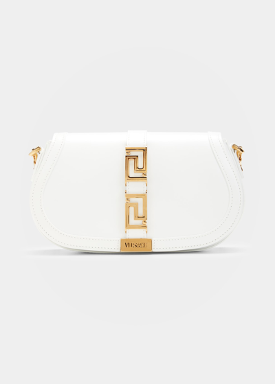 Versace Greca Goddess Medium Leather Shoulder Bag In White/gold