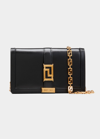 Versace Greca Goddess Leather Wallet On Chain In Black/gold