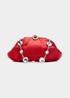 Judith Leiber Gemma Crystal Satin Clutch Bag In Silver/crimson