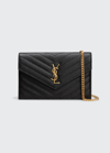 Saint Laurent Small Ysl Envelope Flap Wallet On Chain In Black