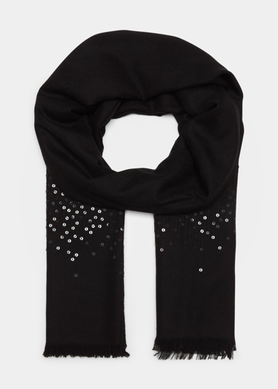 Sofia Cashmere Lightweight Cashmere Sequin Scarf In Black