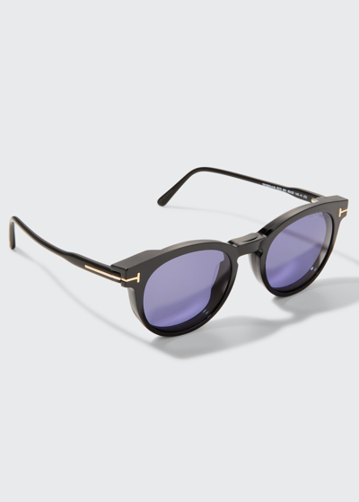 Tom Ford Blue Light Blocking Round Acetate Glasses In Black