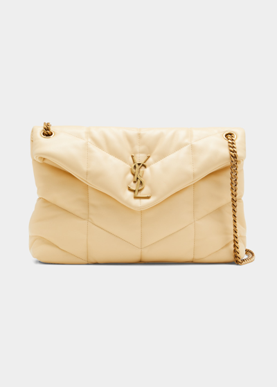 Saint Laurent Loulou Puffer Medium Ysl Flap Shoulder Bag In Light Vanilla