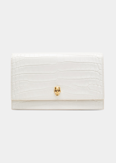 Alexander Mcqueen Medium Mock-croc Skull Shoulder Bag In Ivory