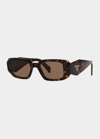 Prada Rectangle Acetate Sunglasses In Dark Brown