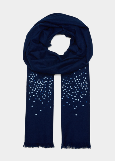 Sofia Cashmere Lightweight Cashmere Sequin Scarf In Navy