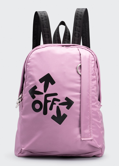 Off-white Kids' Girl's Rounded Logo Arrow Backpack In Pink/bianco
