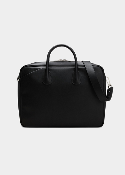 Valextra Men's My Logo Pebble Leather Briefcase In Nero