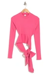 Go Couture Wrap Front Long Sleeve Top In Dahlia