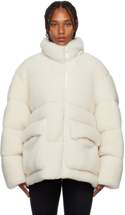 Off-white White Teddy Down Jacket In Sand