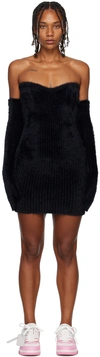 Off-white Fuzzy Body-con Mini Dress With Attached Gloves In Black No Color