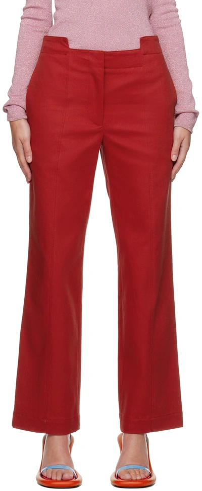 Jw Anderson Cotton Twill Mid Rise Straight Pants In Red