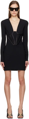 Versace Silk Satin-trimmed Crepe Mini Dress In 1b000 Black