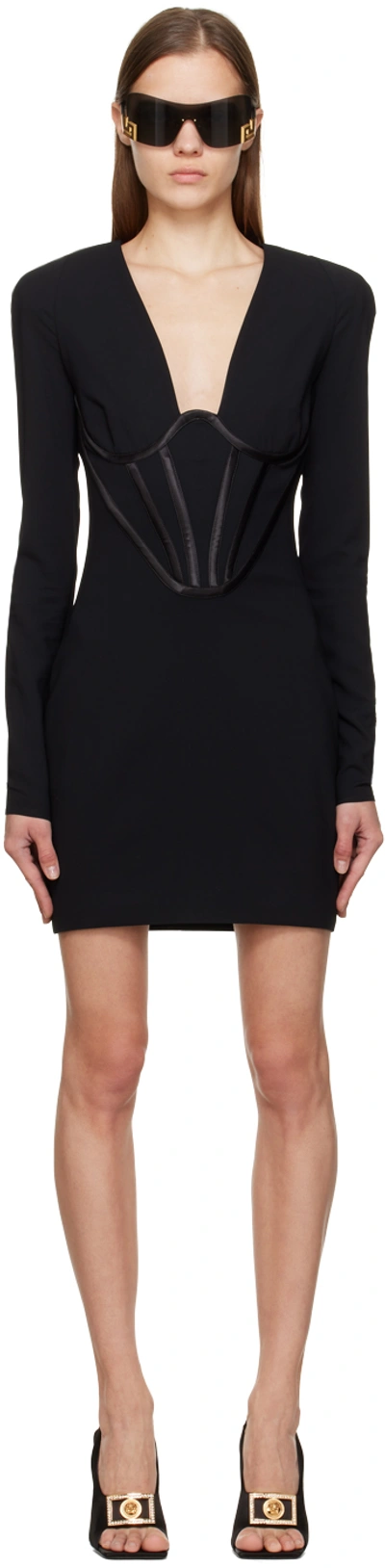 Versace Silk Satin-trimmed Crepe Mini Dress In Black