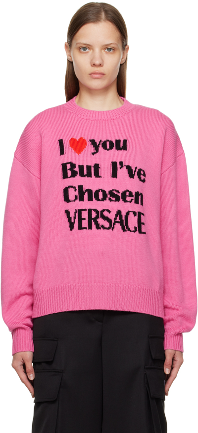 Versace Pink I Love You Intarsia Wool Sweater