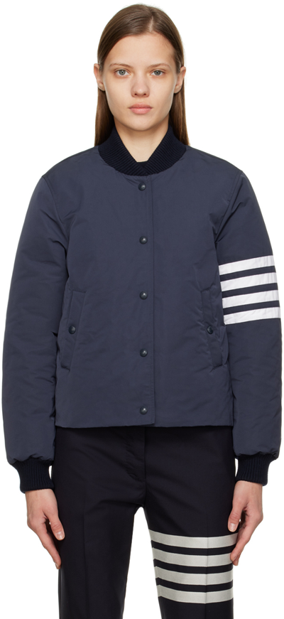 Thom Browne Tech Striped Down Padded Varsity Jacket In Blue
