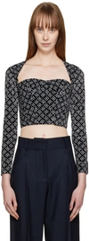 Rokh Long-sleeve Bustiere Corset Crop Top In Black With White