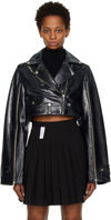 Rokh Cropped Leather Biker Jacket In 00black