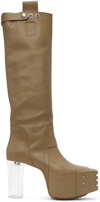 RICK OWENS TAUPE PULL ON PLATFORM BOOTS