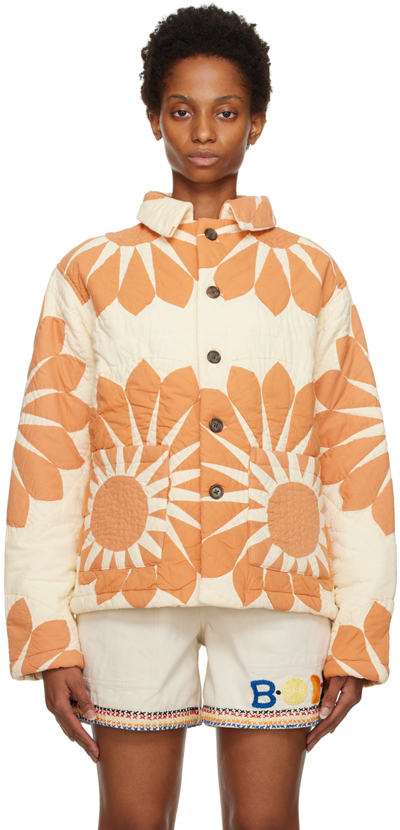 Bode Daisy Quilted Cotton Jacket In Orange Multi