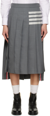 Thom Browne Gray Plain Weave 4-bar Pleated Midi Skirt In 035 Med Grey