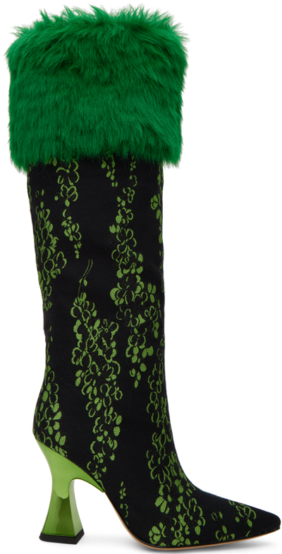 Shuting Qiu Green & Black Floral Tall Boots