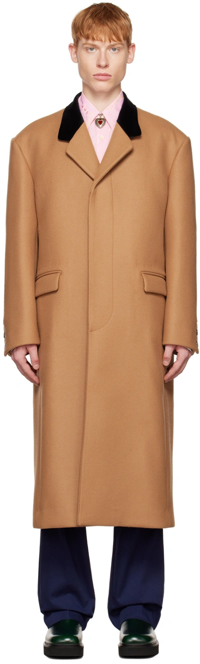 Marni Single-breasted Virgin Wool Coat In Beige