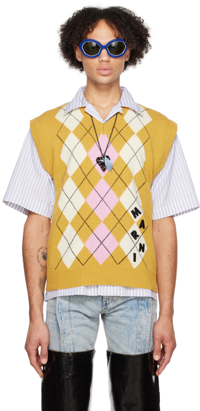 Marni Argyle Check Knitted Vest In Yellow