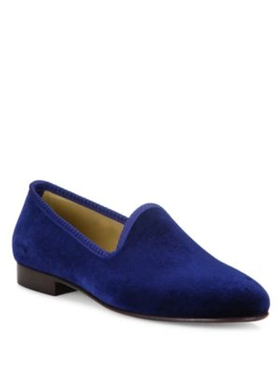 Del Toro Men's Grosgrain-accented Velvet Loafers In Navy