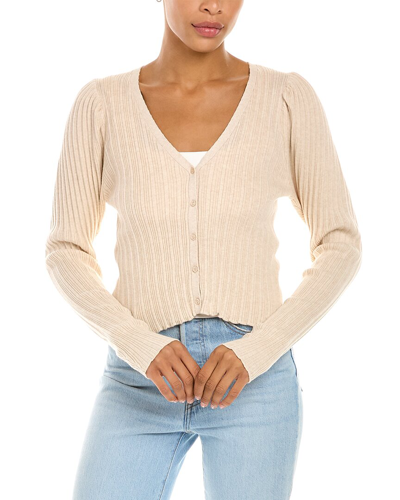 Autumn Cashmere Cotton By  Rib Lettuce Edge Puff Sleeve Cardigan In Beige