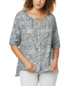 NYDJ BUTTON DOWN SILK-BLEND PEASANT BLOUSE