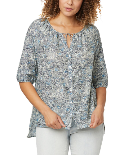 Nydj Button Down Silk-blend Peasant Blouse In Blue