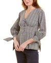 Pearl By Lela Rose Seersucker Plaid Top In Grey