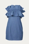 DO + BE Strapless Ruffled Denim Mini Dress In Blue