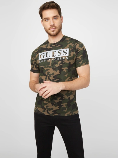 Guess Factory Greg Camo Reflective Tee In Green