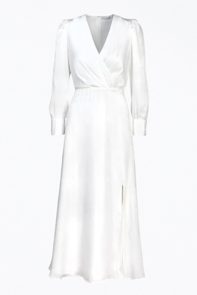 Adelyn Rae Brandy Wrap-effect Sateen Maxi Dress In White