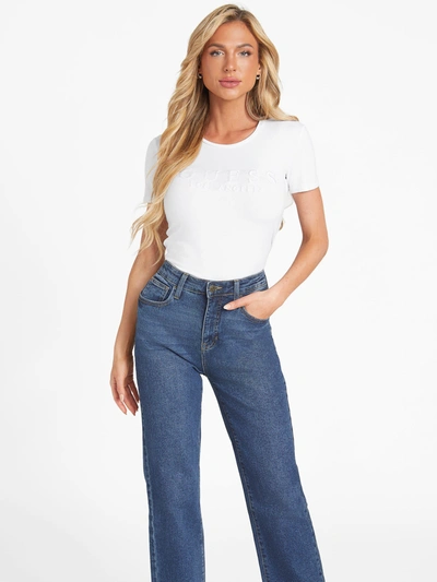 Guess Factory Lizza Embroidered Logo Tee In White