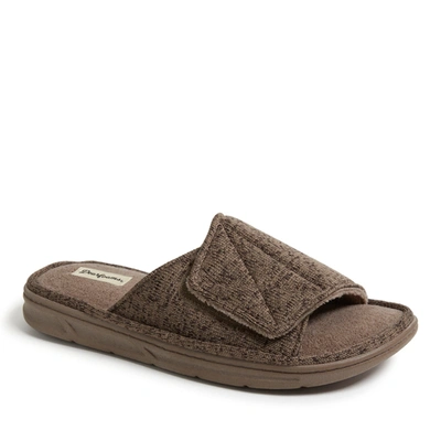 Dearfoams Men's Chase Marled Knit Slide Memory Foam Slippers With Adjustable Strap In Brown