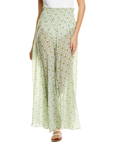 Caroline Constas Smocked Wide Leg Pant In Green