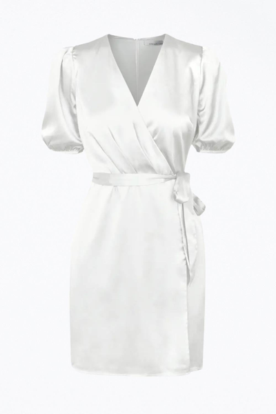 Adelyn Rae Glice Wrap-effect Belted Sateen Mini Dress In White