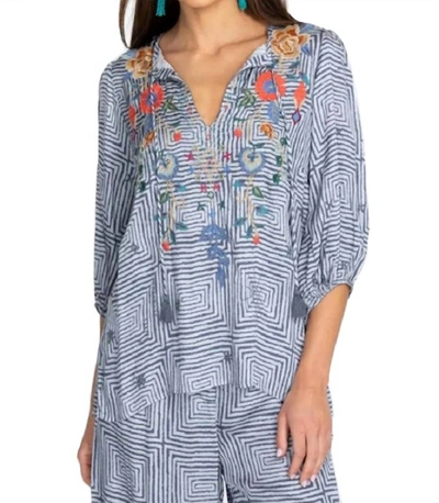 Johnny Was Taryn Flowly Tassel Blouse In Multi In Blue