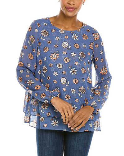Anne Klein Chiffon Double Layer Blouse In Blue