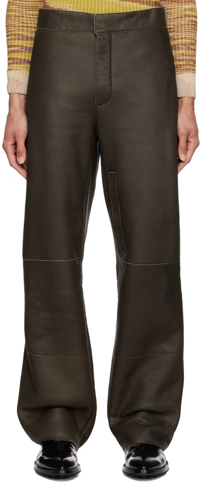 Jacquemus Khaki 'le Pantalon Pastre' Leather Pants In Dark Khaki