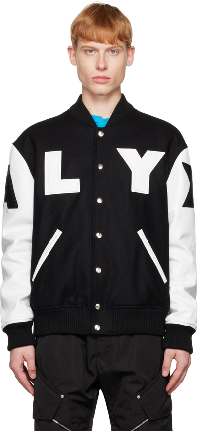 Alyx Mixed Media Logo Patch Varsity Jacket In Black